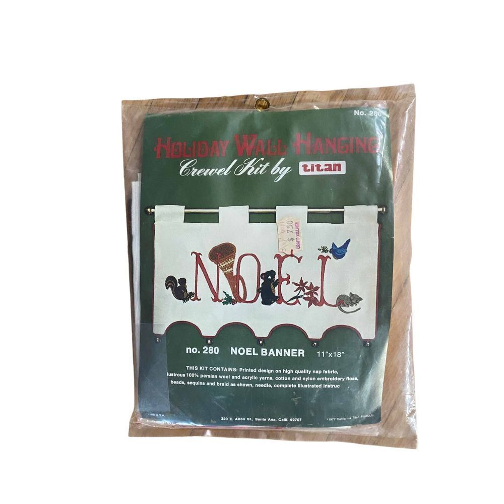 Vintage holiday wall hanging crewel kit by Titan no 280 Noel banner